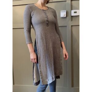 ANTHROPOLOGIE Postmark Striped Henley Split Tunic Top Dress Size XS